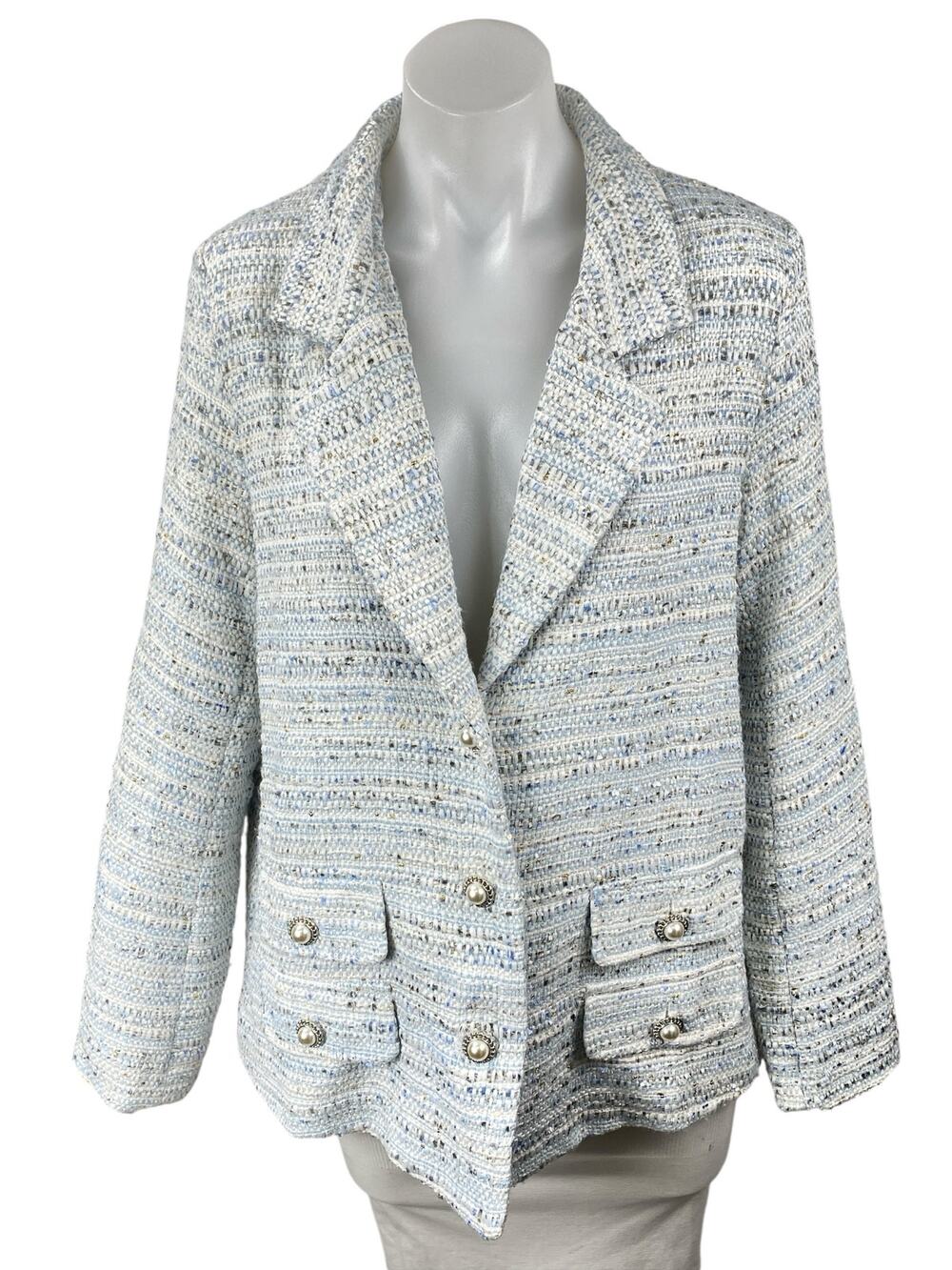 Robertson & Rodeo Wool Sequin Tweed Notched Collar Long Sleeve Blazer Jacket M